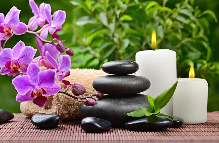 Spa stones towel leaves orchid, Spa Orchids HD wallpaper | Pxfuel