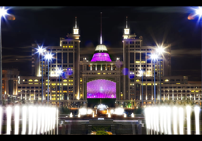 Astana, Kazakhstan, Astana, Lights, Evening, Khan Shatyr 23617 HD wallpaper