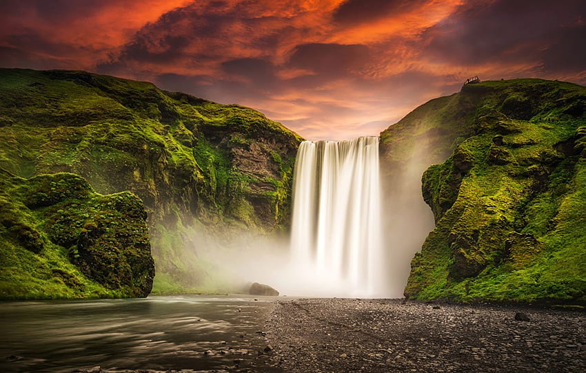 Iceland Skogafoss Nature mountain Waterfalls Rivers HD wallpaper