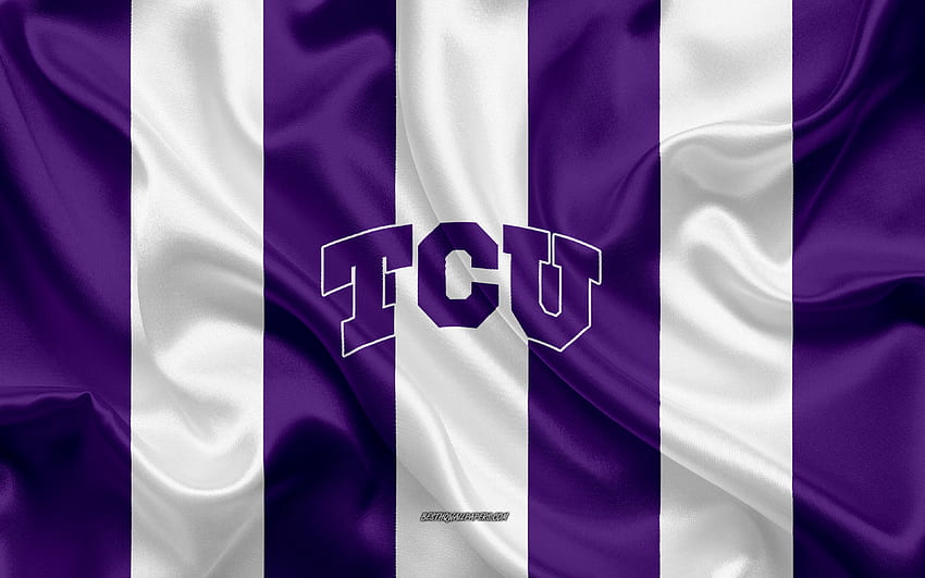 TCU Horned Frogs, американски футболен отбор, емблема, копринен флаг, лилаво бяла копринена текстура, NCAA, лого на TCU Horned Frogs, Форт Уърт, Тексас, САЩ, американски футбол, Тексаски християнски университет за с резолюция HD тапет
