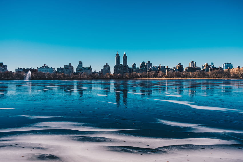 Градове, реки, лед, САЩ, град, бряг, банка, Съединени щати, панорама, Ню Йорк HD тапет