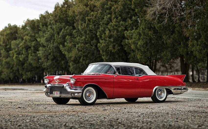 Cadillac Eldorado Biarritz Convertible, retro cars, 1957 cars, red cabriolet, american cars, 1957 Cadillac Eldorado, Cadillac HD wallpaper