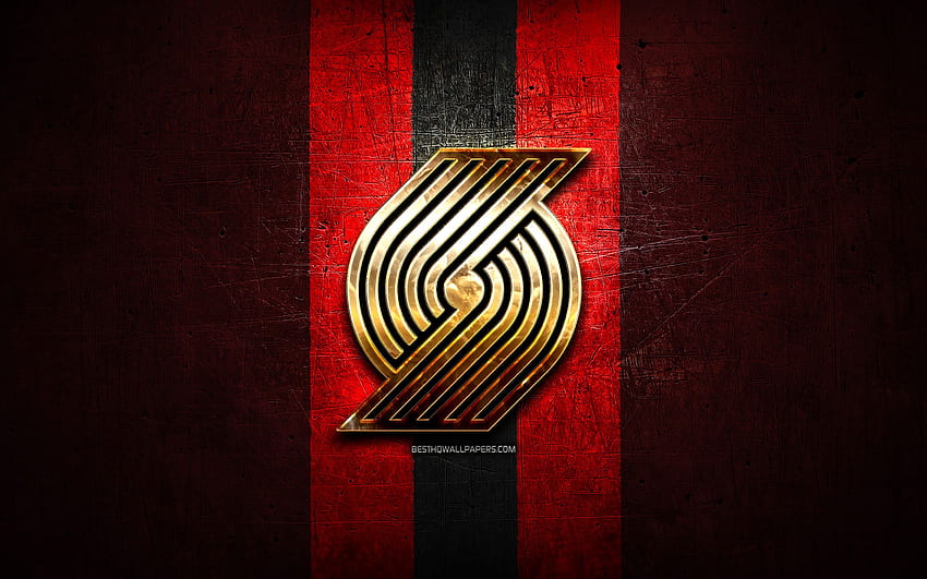 Portland Trail Blazers, logo doré, NBA, fond métallique rouge, club de basket-ball américain, logo Portland Trail Blazers, basket-ball, États-Unis pour avec résolution. Haute qualité Fond d'écran HD