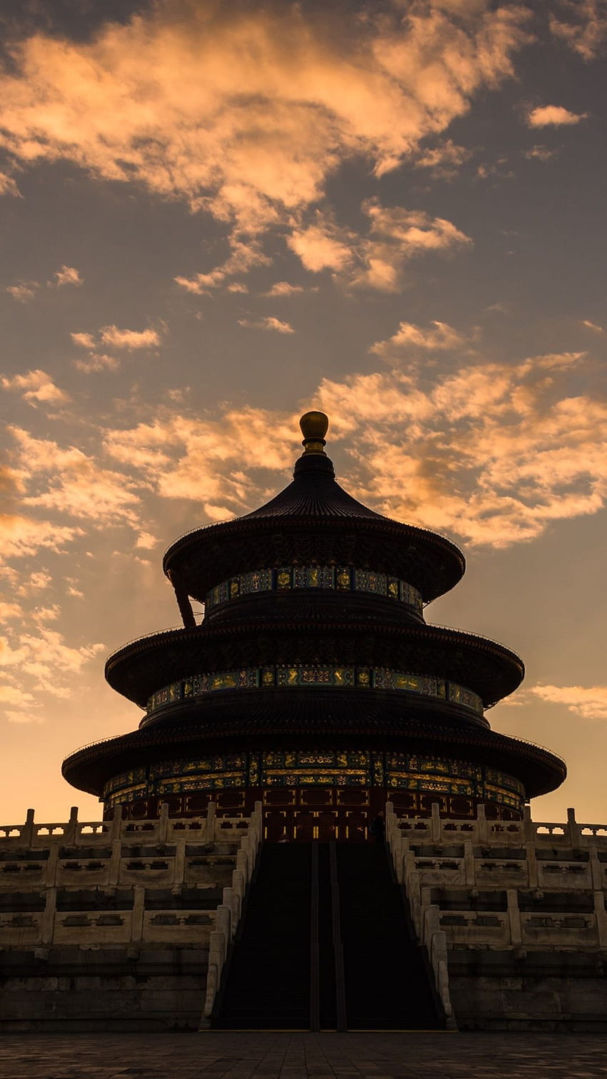Templo del Cielo, anochecer, nubes, Beijing, China iPhone 8 fondo de pantalla del teléfono