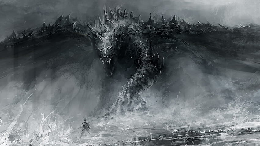 Painting of gray and white dragon, Wind Dragon HD wallpaper