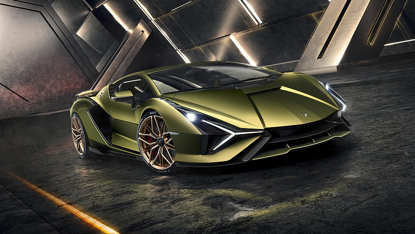 Lamborghini Sian, yeşilimsi spor araba, 2019 HD duvar kağıdı