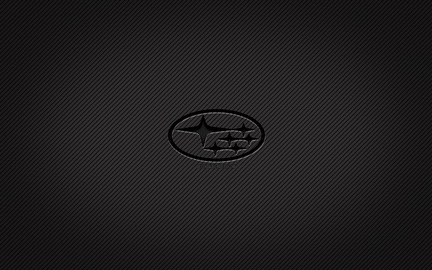 Logo karbon Subaru, seni grunge, latar belakang karbon, kreatif, logo hitam Subaru, merek mobil, logo Subaru, Subaru Wallpaper HD