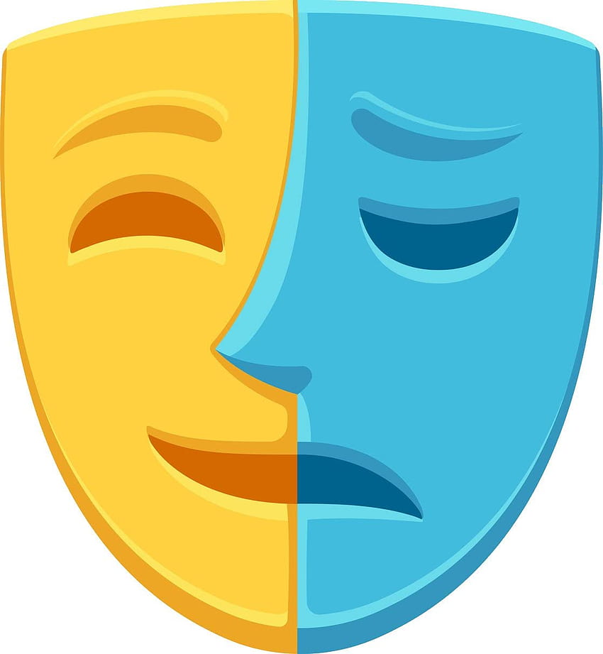 Blue And Yellow Drama Sad And Happy Masks Cartoon HD phone wallpaper