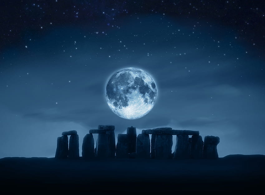 Stonehenge, pillar, moon, field HD wallpaper