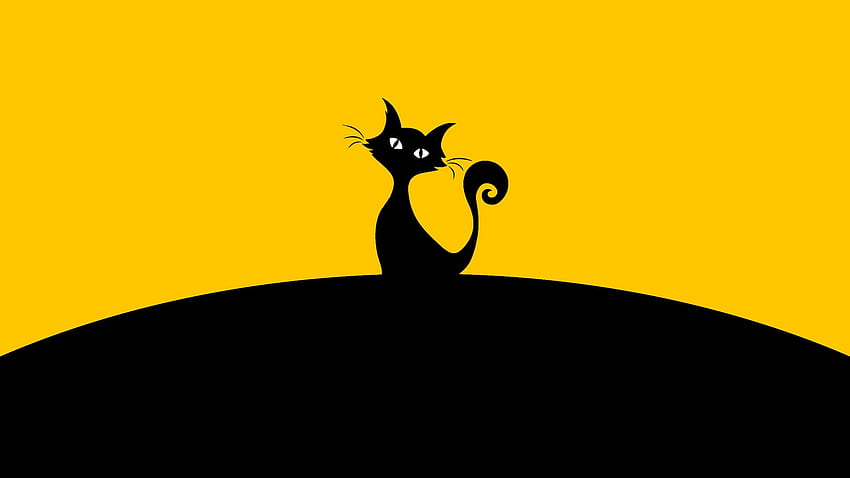 Gato, silueta, negro, amarillo, minimalismo - negro y amarillo - -, ingeniería minimalista fondo de pantalla