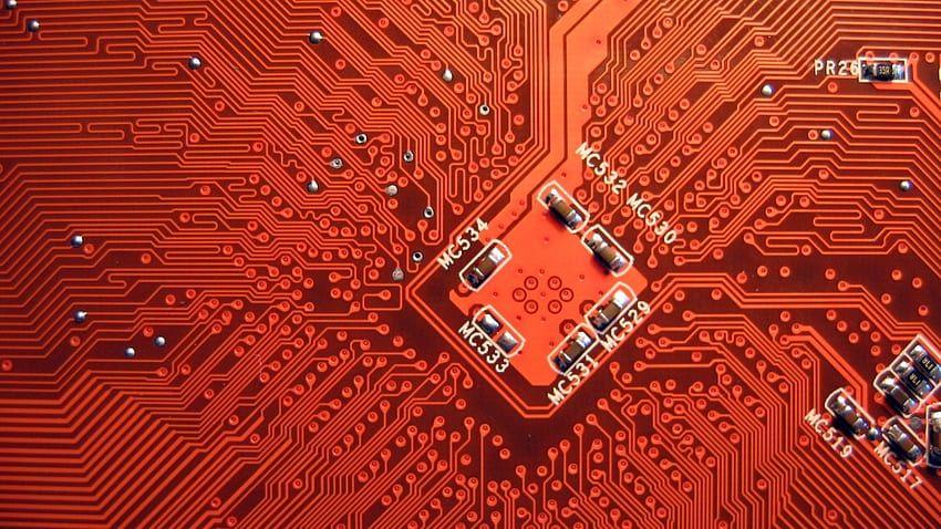 Computer circuit board in red HD wallpaper