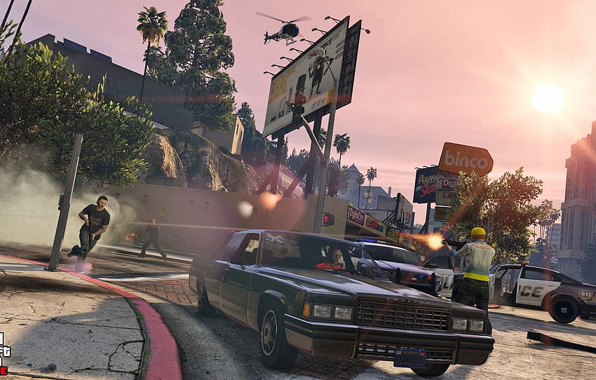 mesin, polisi, helikopter, baku tembak, Grand Theft Auto V, gta 5, gta online untuk , bagian игры, Polisi GTA 5 Wallpaper HD