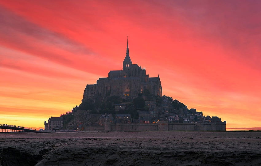 gökyüzü, kale, Fransa, parıltı, Mont Saint Michel for , bölüm пейзажи HD duvar kağıdı