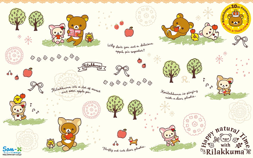 Happy Natural Time with Rilakkuma, Apple, Yellow, Tree, Bear, Rilakkuma HD wallpaper