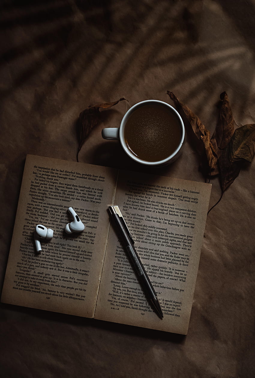 Headphones, Coffee, , , Cup, Text, Book HD phone wallpaper