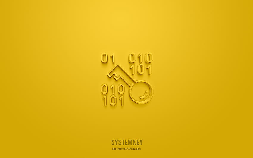System Key 3d ícone, fundo amarelo, 3d símbolos, System Key, tecnologia ícones, 3d icons, System Key sign, tecnologia 3d icons papel de parede HD