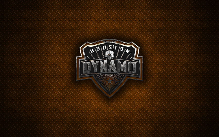 Houston Dynamo, logotipo do metal, arte criativa, Clube de futebol americano, MLS, emblema, laranja metal de fundo, Houston, Texas, EUA, futebol, Conferência Oeste, Major League Soccer for withresolution . Alto papel de parede HD