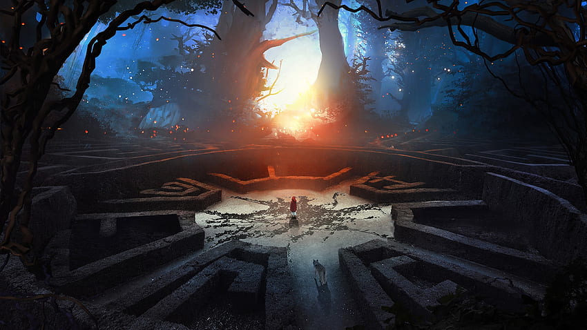 Labyrinth Wolf And Boy 3D Abstract Fantasy Art 1440P Разделителна способност, фантазия, и фон - Den HD тапет
