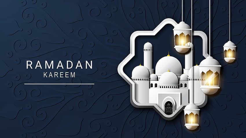 Eid Mubarak Ramadan Kareem fundo azul Ramadã papel de parede HD
