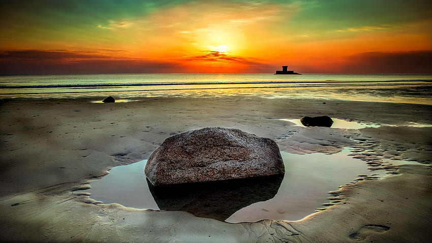 Strand Stein Felsen Küste Wolken Sunet , , Hintergrund und HD-Hintergrundbild