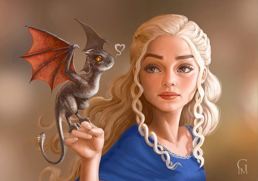Daenerys, azul, daenerys targaryen, rubia, arte, niña, fantasía, dragón, princesa, juego de tronos fondo de pantalla