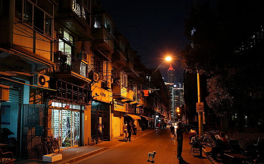 도시의 밤, 거리, 주택, 조명, 상하이, 중국, 차이나 스트리트 HD 월페이퍼