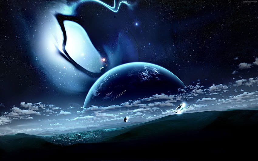 alien-city-black-earth-orbit-planet-planet-- HD wallpaper
