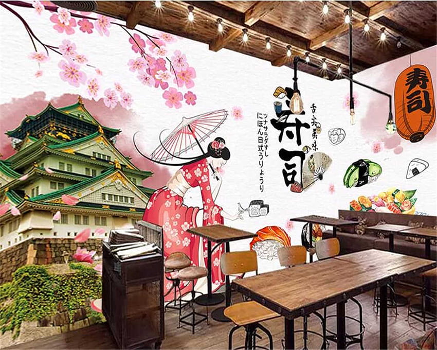 Mural de decoración de belleza japonesa beibehang, de restaurante de sushi de comida japonesa, 3D en la pared fondo de pantalla