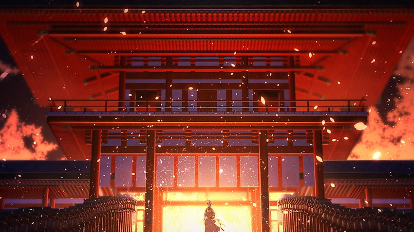 Ilustrasi Seni Lukisan Merah Kuil Anime, Tempat Anime Wallpaper HD