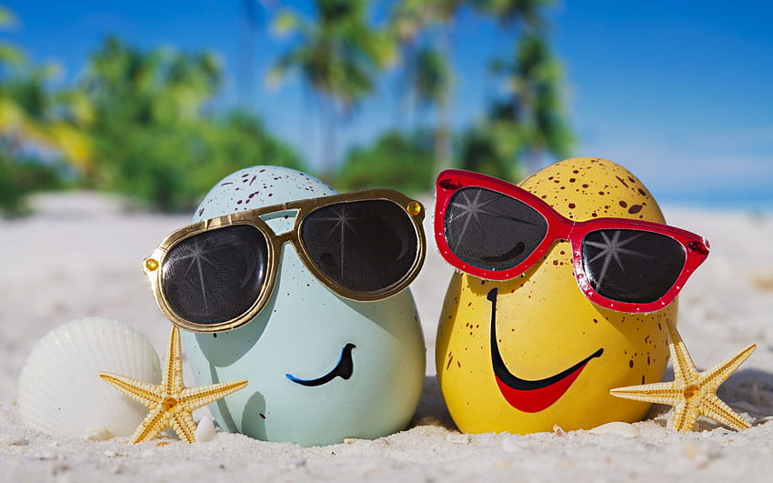 lustiger Eier-Sonnenbrille-Strand und Vorrat, lustiger Urlaub HD-Hintergrundbild