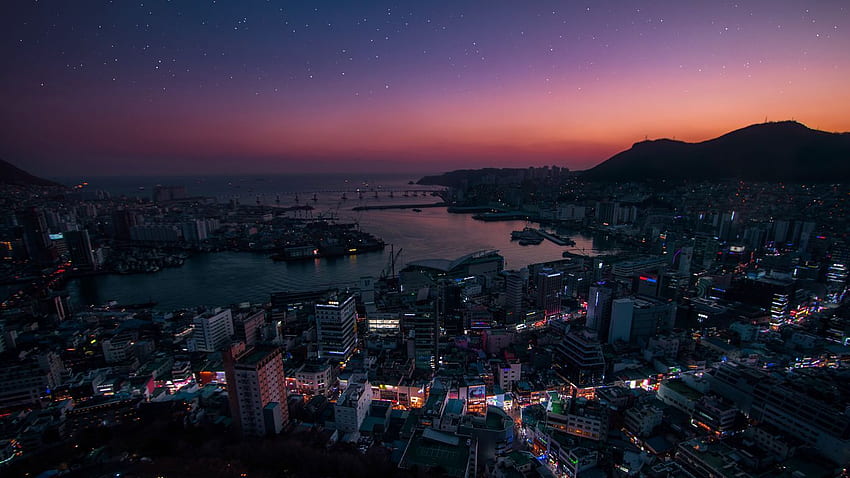 gece şehri, havadan görünüm, şehir ışıkları, güney kore tableti, dizüstü bilgisayar arka planı, Korece HD duvar kağıdı