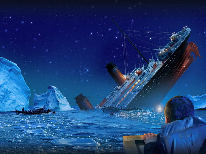 Engolido, noite, barco, destroços, navio, titânico, afundando, iceberg, desastre, sobrevivente papel de parede HD