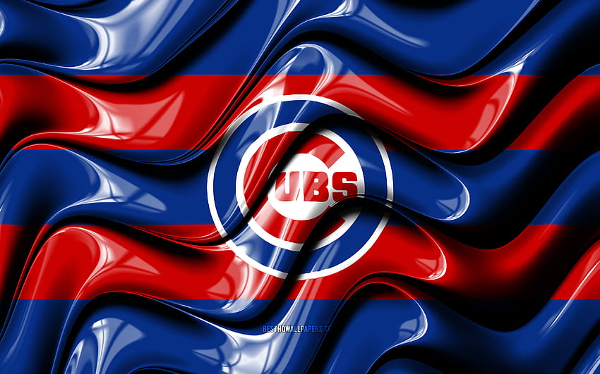 Chicago Cubs bayrağı, mavi ve kırmızı 3D dalgalar, MLB, Amerikan beyzbol takımı, Chicago Cubs logosu, beyzbol, Chicago Cubs HD duvar kağıdı