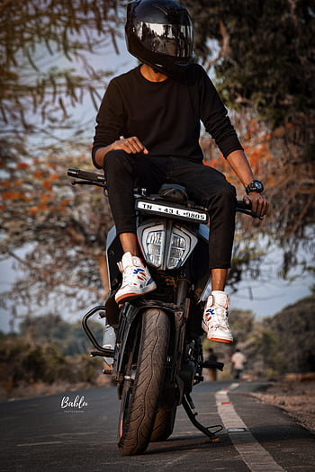Stylish Men's Photoshoot Poses with a KTM Bike