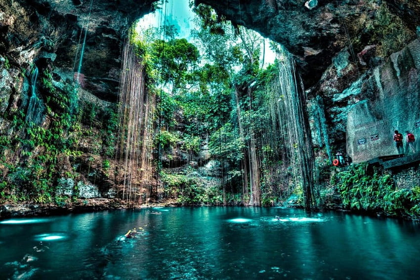Cenote Mexico, rio, mar, natação, linda, cavernas, natureza, água, queda d'água, rios papel de parede HD