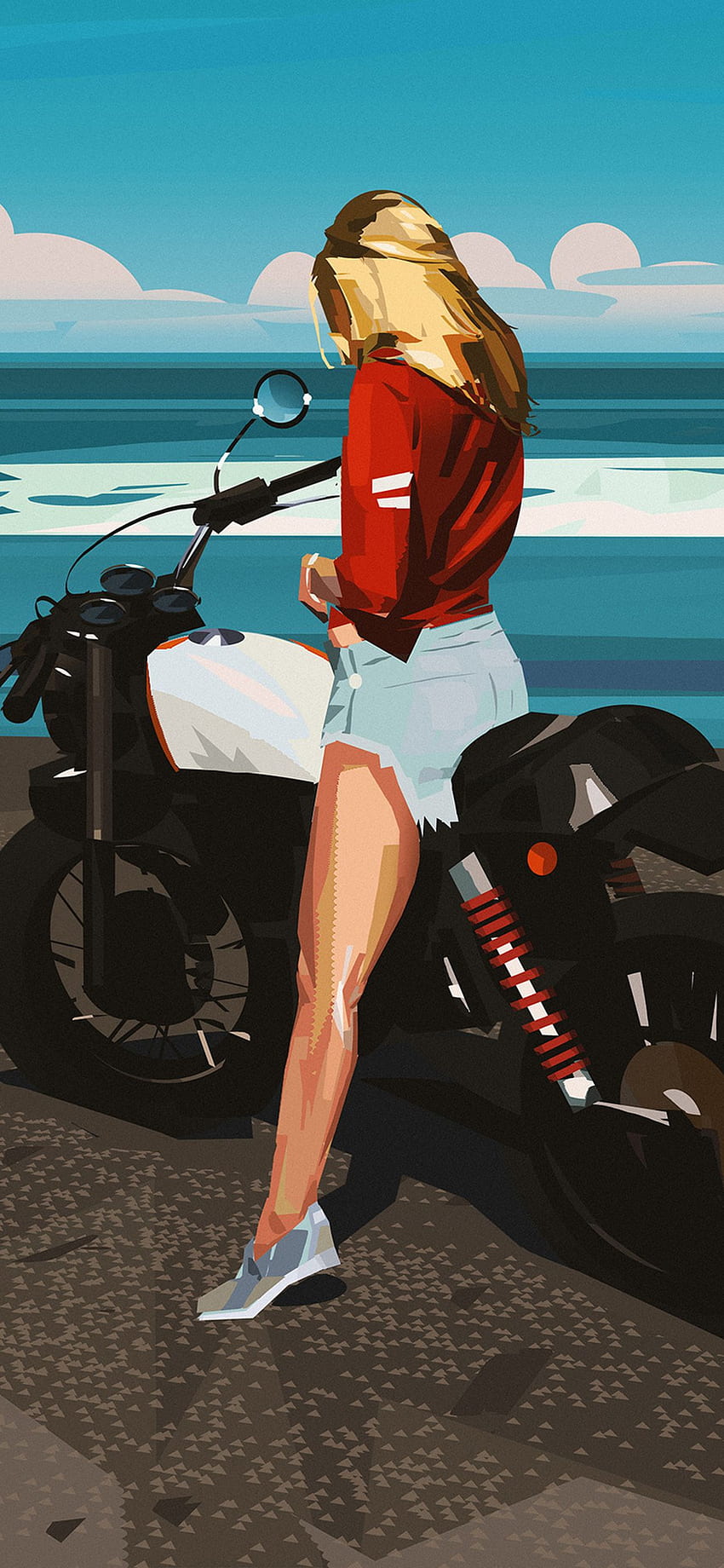 Blonde Biker Girl Минимално изкуство - Biker Girl - и фон, Biker Anime Girl HD тапет за телефон