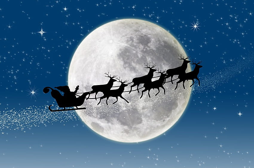 Deer Christmas Santa Claus Moon Holidays Vector Graphics HD wallpaper
