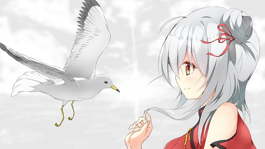 Chica anime, vista de perfil, pelo blanco, pájaro fondo de pantalla | Pxfuel