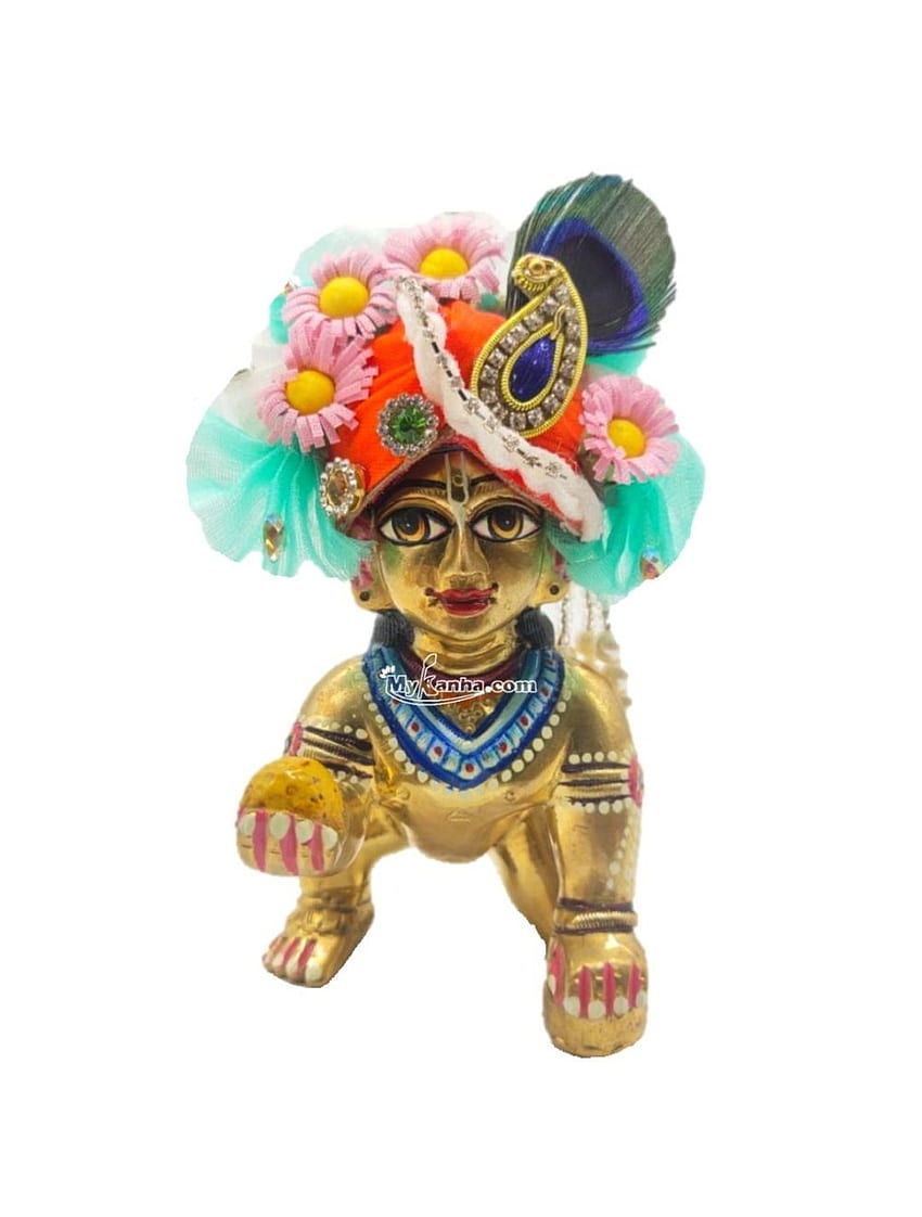 美しい Laddu Gopal Ji 装飾的なオレンジ色の Mukut Padadi をベストプライスで購入 HD電話の壁紙