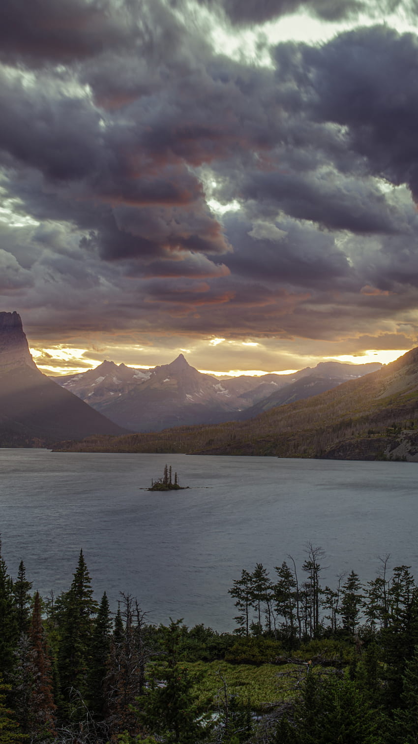 พระอาทิตย์ตกที่อุทยานแห่งชาติ St Mary Lake Glacier iPhone 6, iPhone 6S, iPhone 7 , , พื้นหลัง และ วอลล์เปเปอร์โทรศัพท์ HD