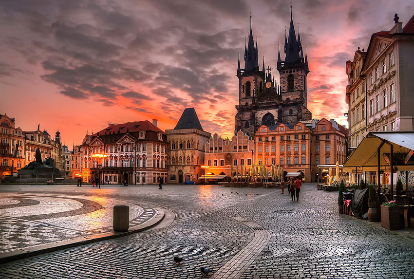 Old Town Square, Plaza, Prague, Czech Republic, morning HD wallpaper