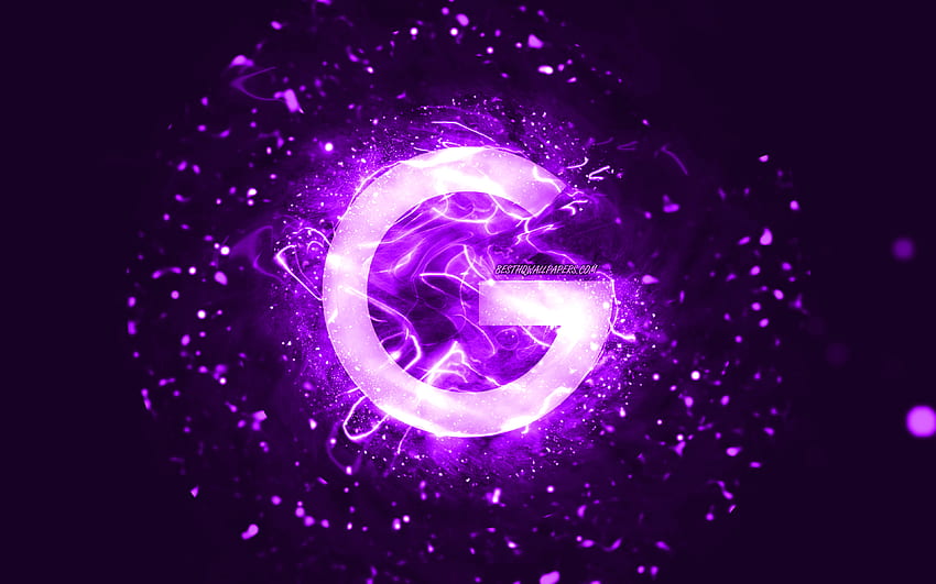 Google violet logo, , violet neon lights, creative, violet abstract background, Google logo, brands, Google HD wallpaper