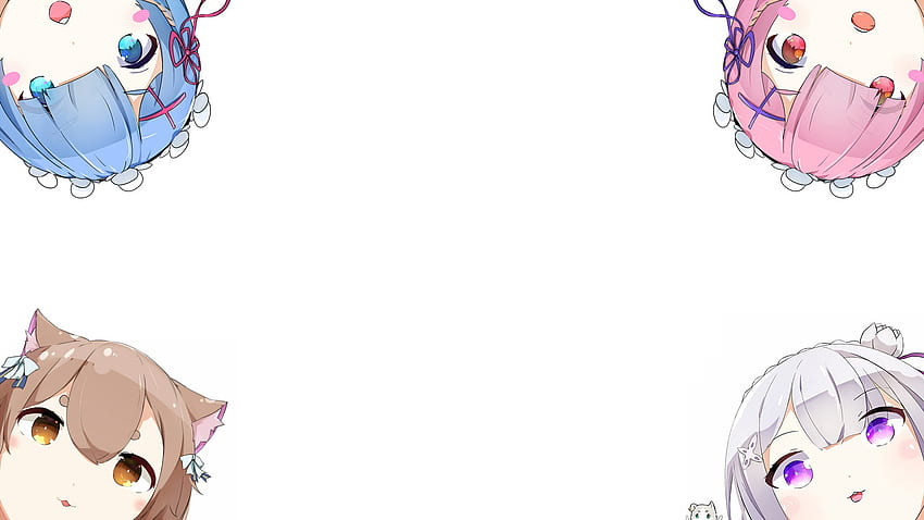 Rem Ram Ferris Emilia ve Puck Re:Ze., Chibi Anime HD duvar kağıdı