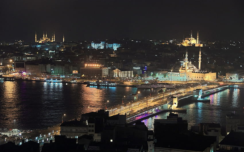noite mágica de Istambul Turquia, noite, peru, mágica, galata, istambul, ponte papel de parede HD