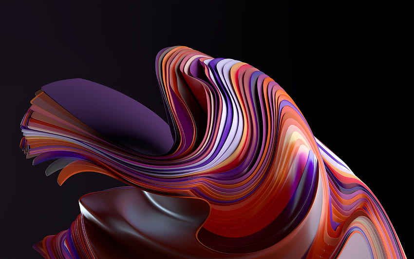 紫の 3 D 波、幾何学的形状、3 D アート、クリエイティブ、抽象的な波、波の背景 高画質の壁紙