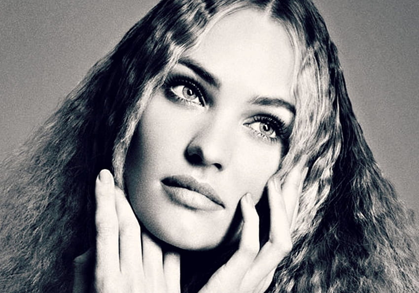 Candice Swanepoel, white, black, model, bw, girl, beauty, woman, portrait, face HD wallpaper