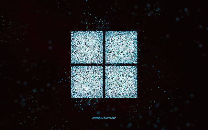 Windows 11 glitter logo, black background, Windows 11 logo, blue glitter art, Windows 11, creative art, Windows 11 blue glitter logo, Windows logo, Windows HD wallpaper