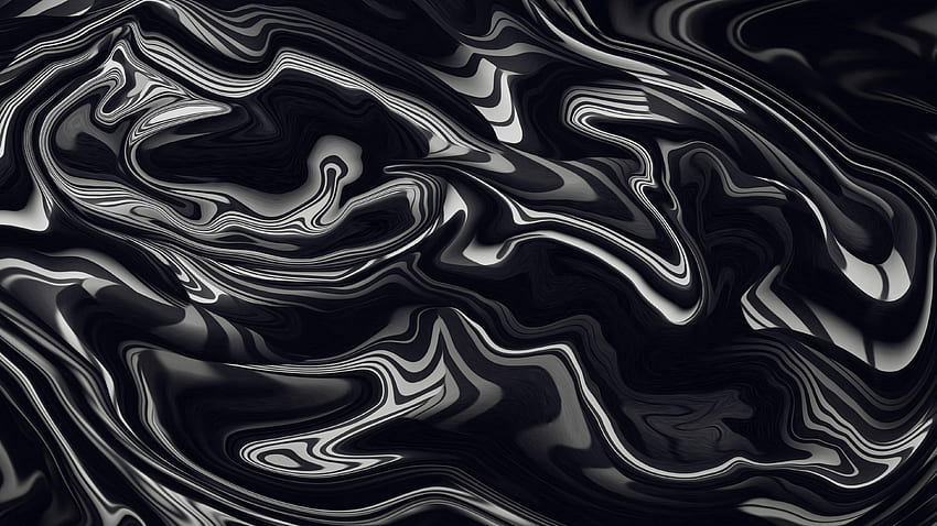 Черна цветна течност, абстрактно, и фон, черно-бяло течно изкуство HD тапет