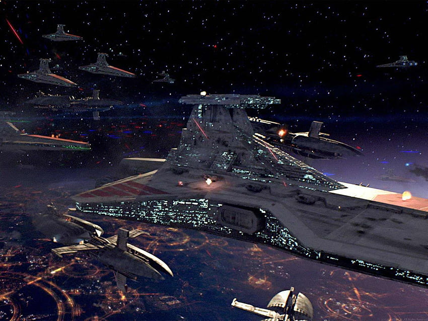 Schiff der Venator-Klasse über Coruscant. Star Wars-Schiffe, Star Wars-Fahrzeuge, Star Wars-Raumschiffe HD-Hintergrundbild