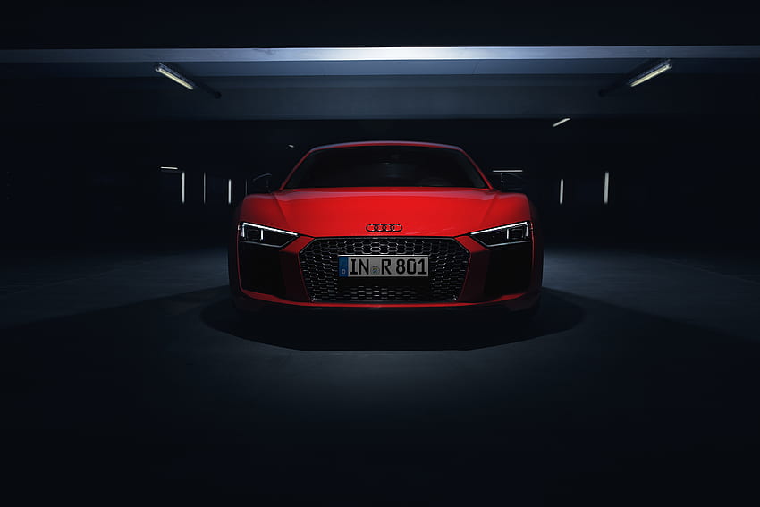 Audi R8 v10, спортен автомобил, червен HD тапет